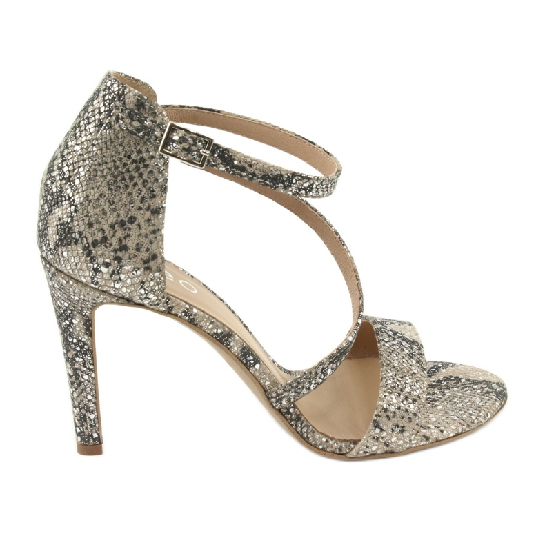 Leather sandals on a pin Edeo 3344 snake / beige grey