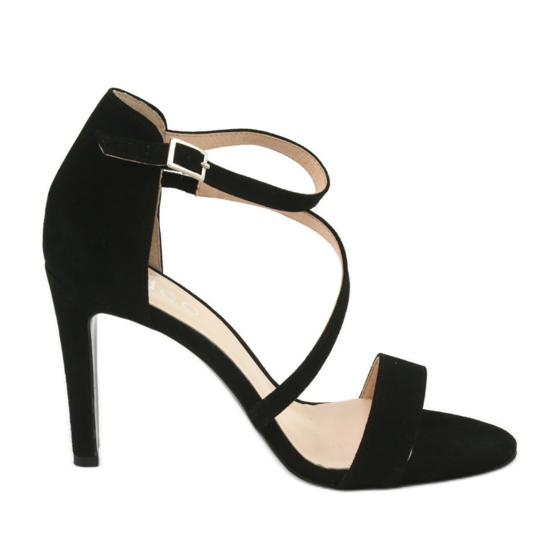 Black Leather sandals on the Edeo 3344 high heel Black Leather sandals on the Edeo 3344 high heel
