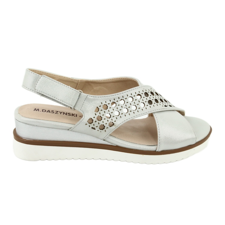M.Daszyński Silver sandals on a wedge Daszyński 1838 grey