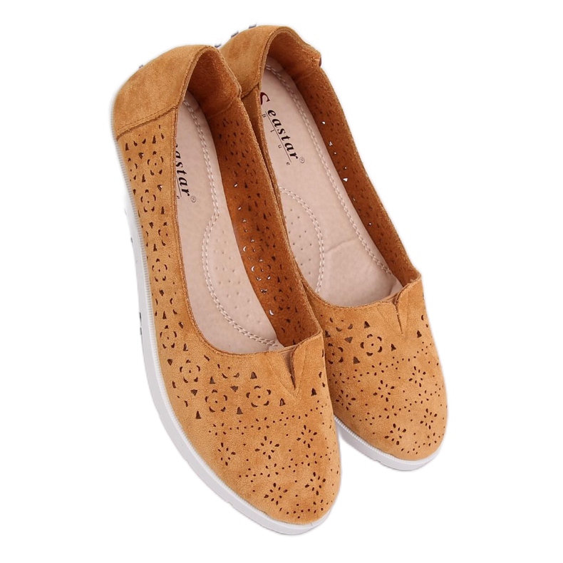 Camel ZA02P Camel openwork ballerinas brown
