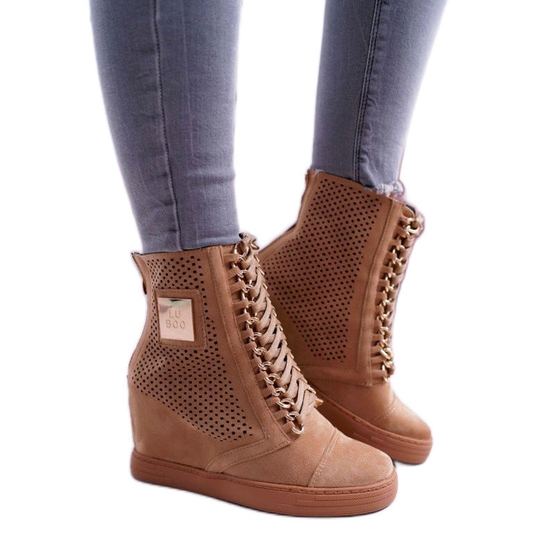 LU BOO Camel shoes, openwork women's sneakers B-3EA brown