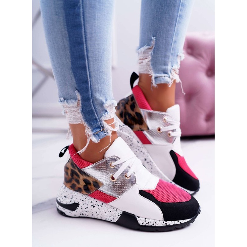 LU BOO Women's white shoes with leopard print 12553-10 multicolored