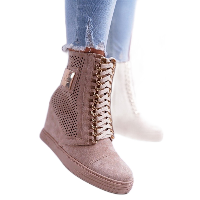 LU BOO Beige women's openwork B-3EA sneakers
