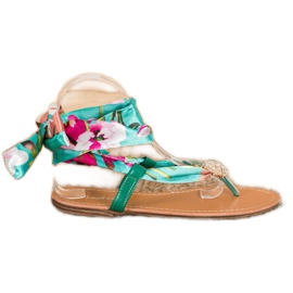 SHELOVET Tied Sandals With Pineapple multicolored green SHELOVET Tied Sandals With Pineapple multicolored green