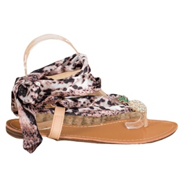 SHELOVET Tied Sandals With Pineapple brown multicolored SHELOVET Tied Sandals With Pineapple brown multicolored