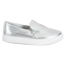 SHELOVET Silver Slipons With A Zipper grey