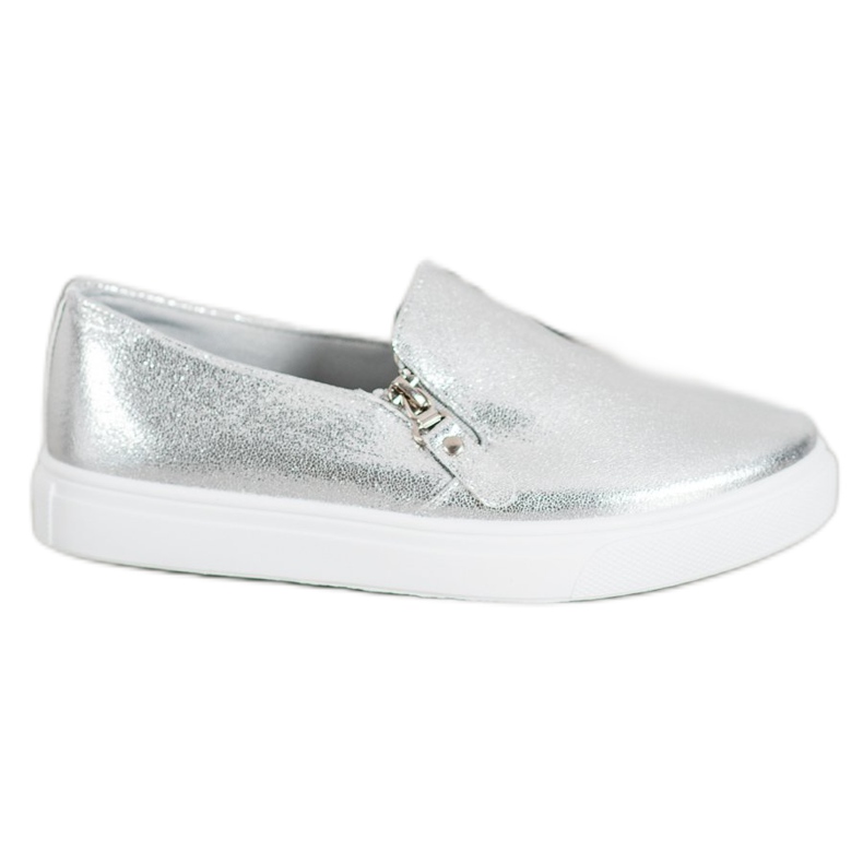 SHELOVET Silver Slipons With A Zipper grey
