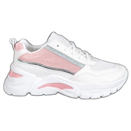 SHELOVET Stylish Sneakers With Glitter white pink SHELOVET Stylish Sneakers With Glitter white pink