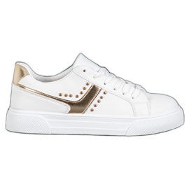 SHELOVET Tied Shoes With Golden Ornament white