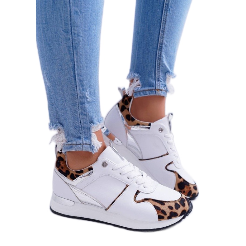 White women's shoes sneakers leopard 19009