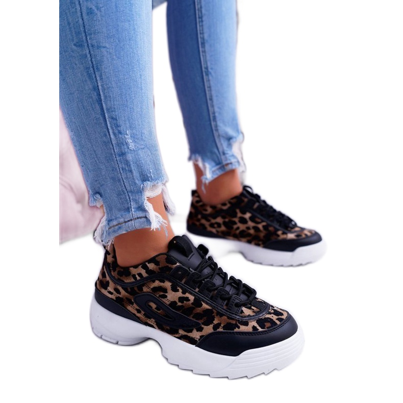 NFR Black sports shoes, sneakers leopard B-02 brown