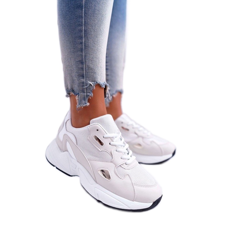 FRJ White and beige women's sports shoes R-02 brown