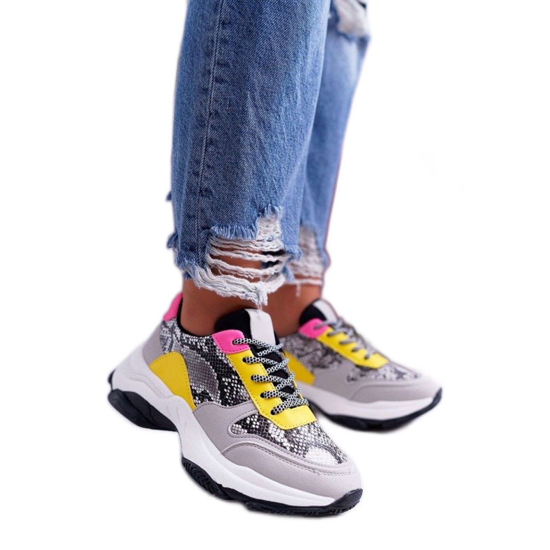 Gray women's sports shoes snake BL169 grey multicolored