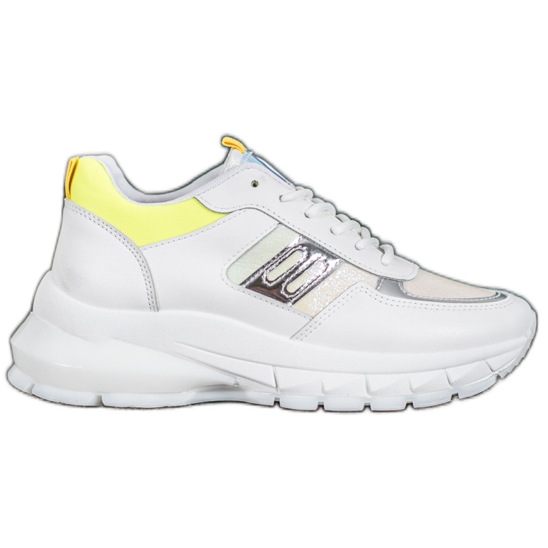 SHELOVET Fashionable Eco Leather Sneakers white silver yellow