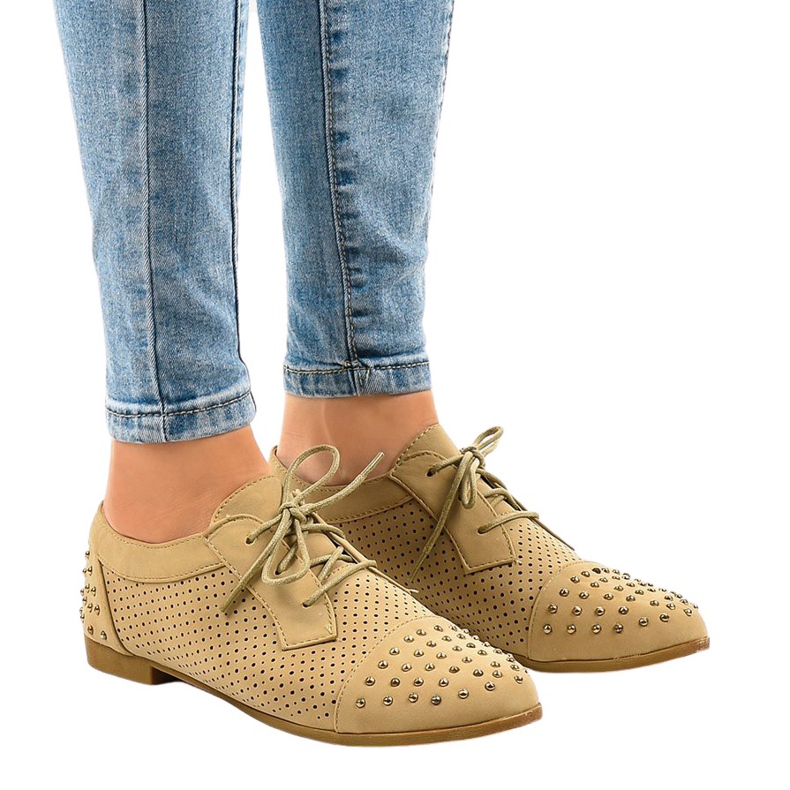 Beige openwork shoes with studs MJ1125