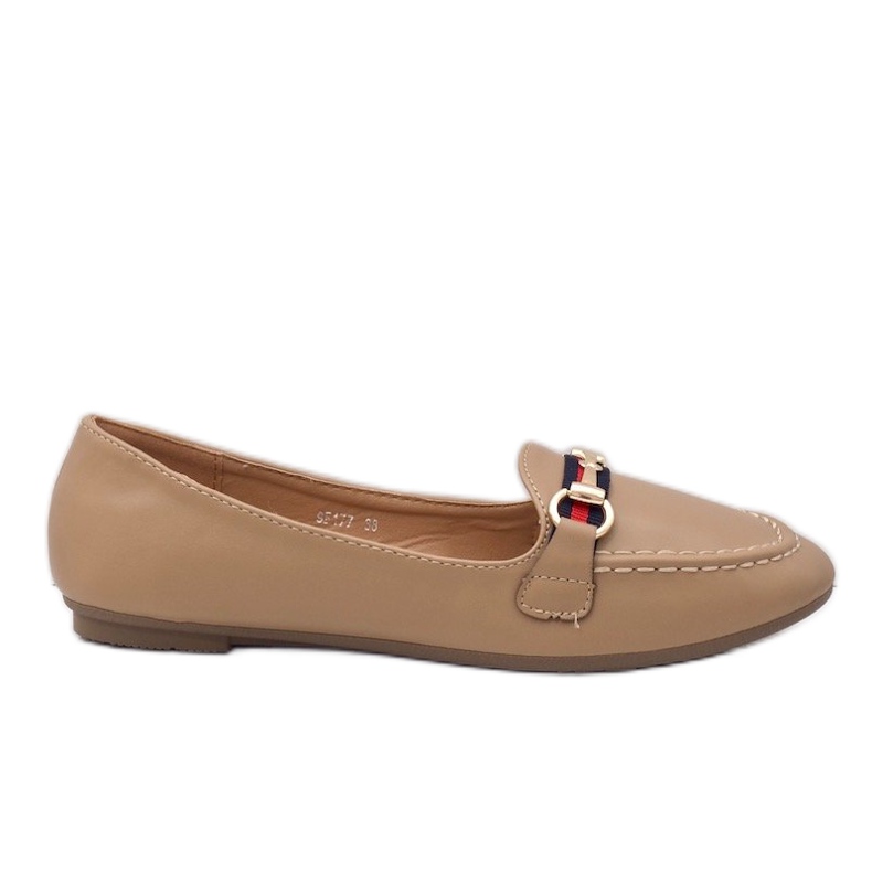Khaki loafers eco-leather ballerinas 9F177 beige