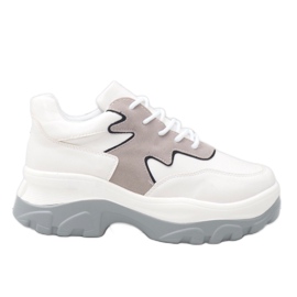 White and gray sport sneakers made of eco-leather E3260 grey