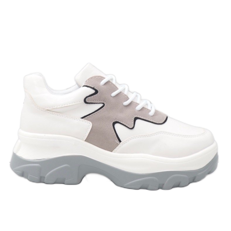 White and gray sport sneakers made of eco-leather E3260 grey