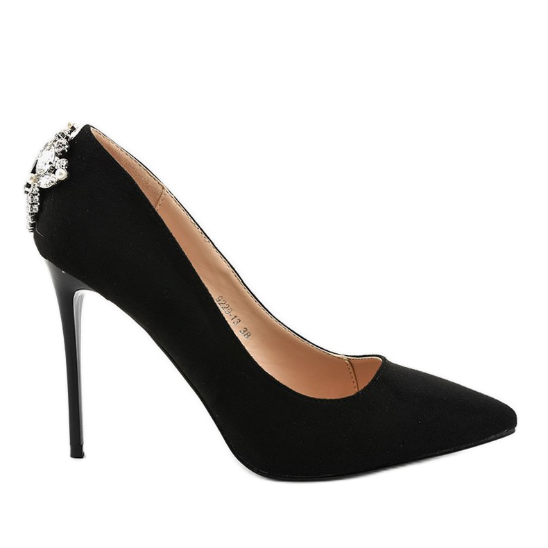 Classic black high heels with cubic zirconia 9229-13