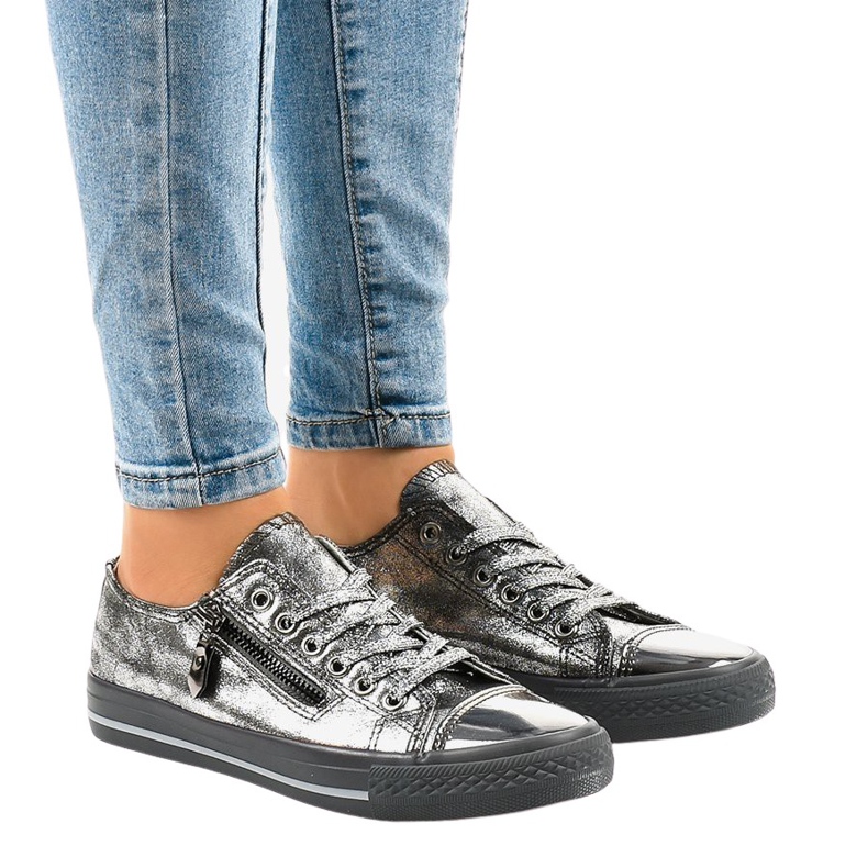 Gray shiny sneakers TL-64 grey