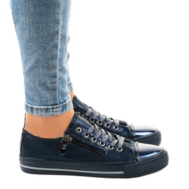 Navy blue shiny sneakers TL-64