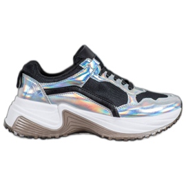 SHELOVET Fashion Sneakers With Holo Effect black silver SHELOVET Fashion Sneakers With Holo Effect black silver