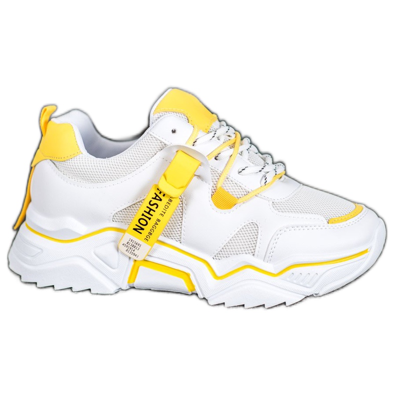 SHELOVET Women's Fashion Sneakers white yellow