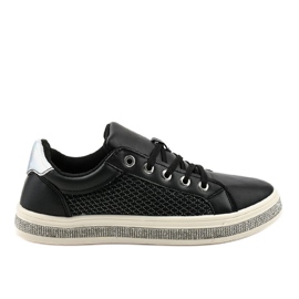 Black sneakers decorated with zircons 1153-Y grey