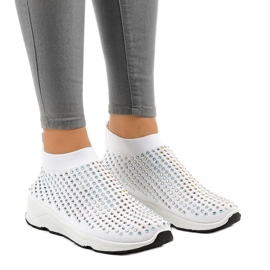 White sports shoes with cubic zirconias LG27