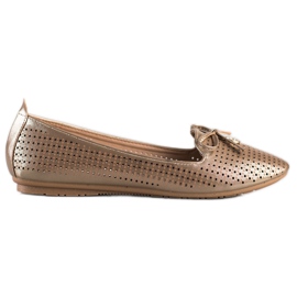 Openwork Ballerinas With A VINCEZA Bow beige golden