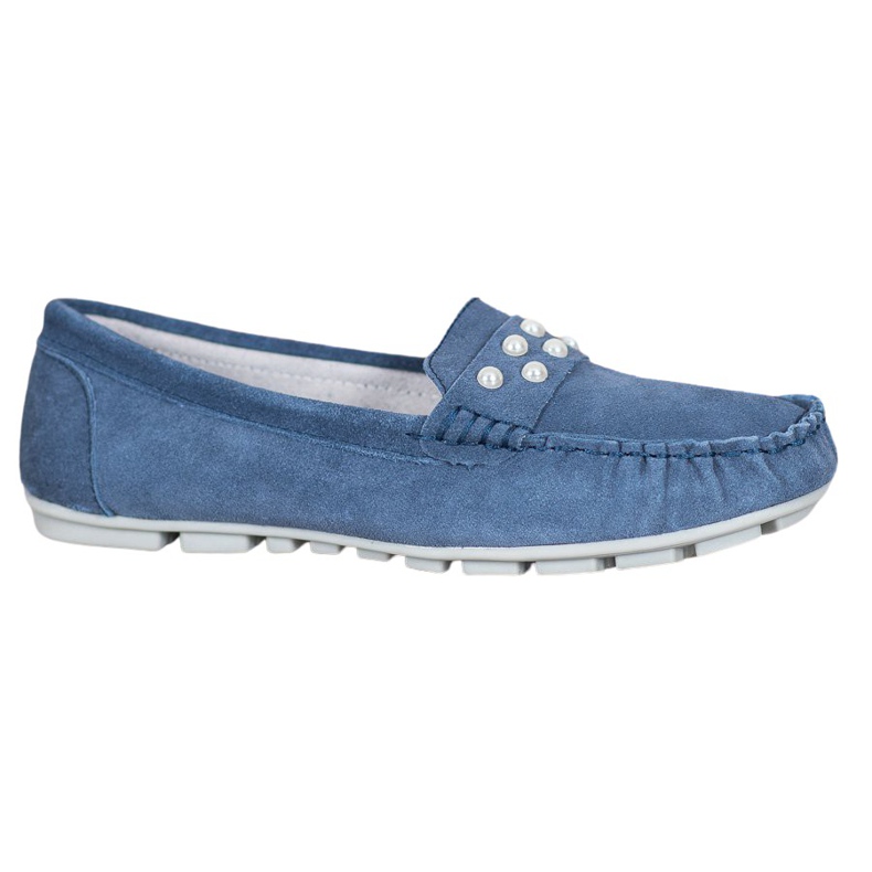 Filippo Leather Loafers With Pearls blue