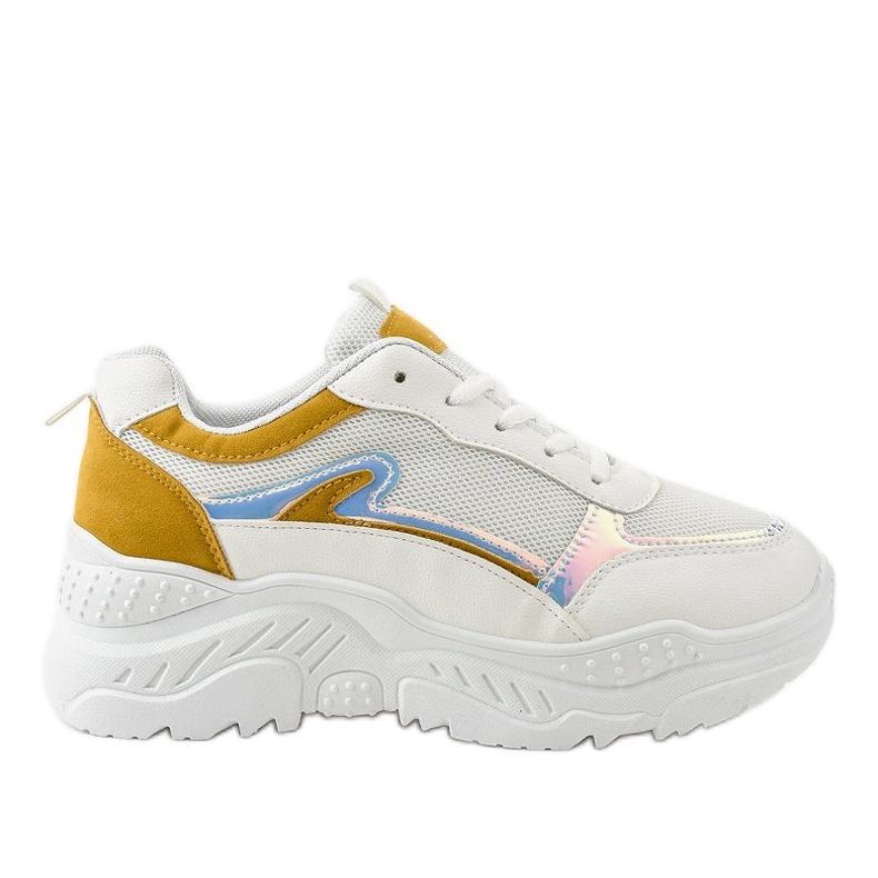 White sports sneakers with yellow inserts 878