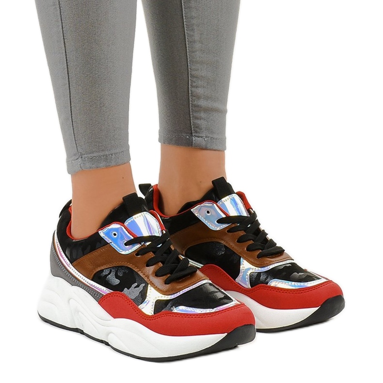 Black sneakers, sports sneakers C9218 brown red grey multicolored