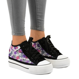 JX-61 black lace sneakers purple pink