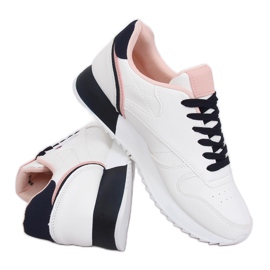 White women's sports shoes BK938 WHITE / BLUE navy blue