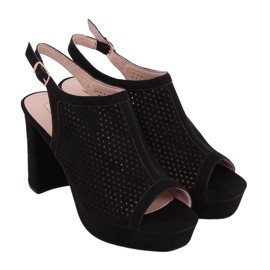 Black openwork high-heeled sandals 9R82 Black