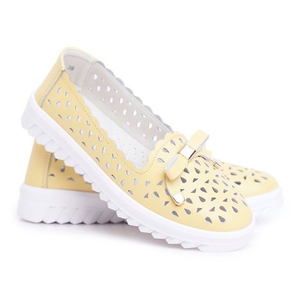 S.Barski Yellow women's leather openwork loafers LR71515