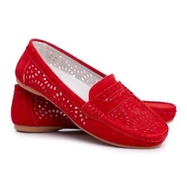 S.Barski Red suede openwork loafers LR92309