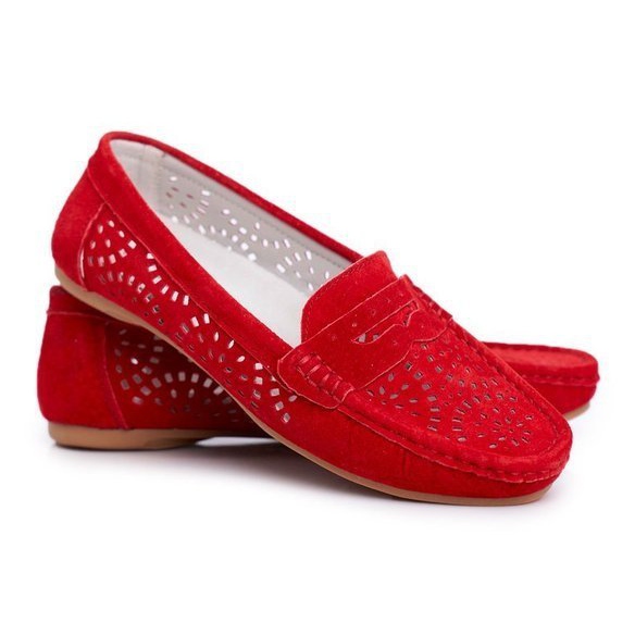 S.Barski Red suede openwork loafers LR92309