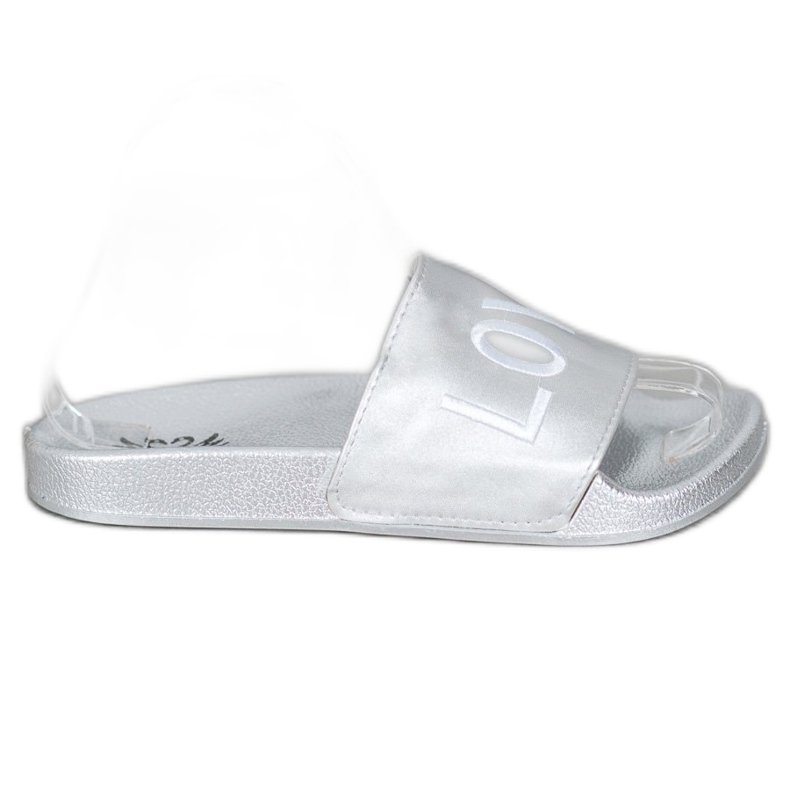 Small Swan LOVE &amp; HATE Eco Leather Slippers silver