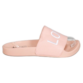 Small Swan LOVE &amp; HATE Eco Leather Slippers pink