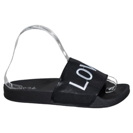 Small Swan LOVE &amp; HATE Eco Leather Slippers black