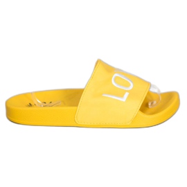 Small Swan LOVE & HATE Eco Leather Slippers yellow Small Swan LOVE & HATE Eco Leather Slippers yellow