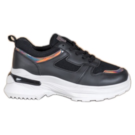 SHELOVET Black Sneakers With Holo Effect