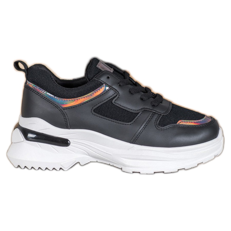 SHELOVET Black Sneakers With Holo Effect