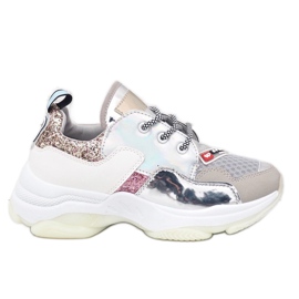 Silver stylish sports sneakers B0-206 grey multicolored