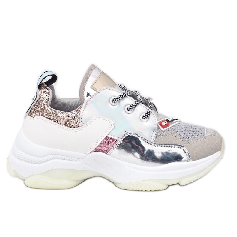 Silver stylish sports sneakers B0-206 grey multicolored
