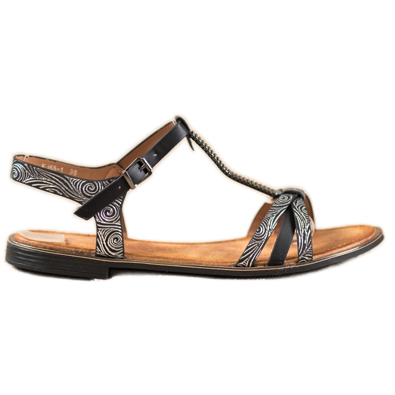 Small Swan Black Sandals With A Pattern