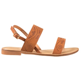 Small Swan Sandals With Openwork Pattern brown Small Swan Sandals With Openwork Pattern brown