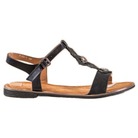 Small Swan Black Sandals With Cubic Zirconia Small Swan Black Sandals With Cubic Zirconia